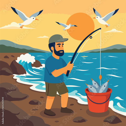 Fishing on the Rocky Shore