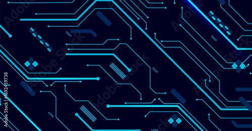 Futuristic Digital Circuit Board with Abstract Blue Technology Lines