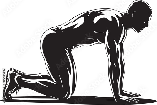 Fitness athlete silhouette performing ground exercise muscular body silhouette dynamic pose