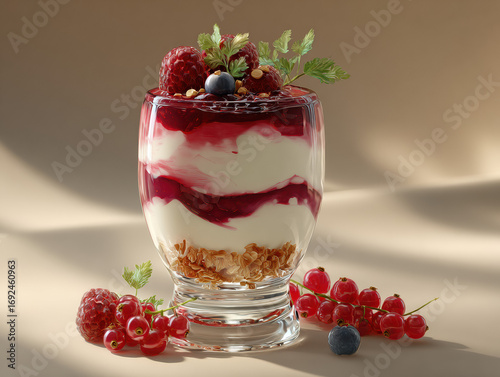Wallpaper Mural Delightful glass parfait layered with creamy yogurt and vibrant berry preserves garnished with fresh fruit Torontodigital.ca