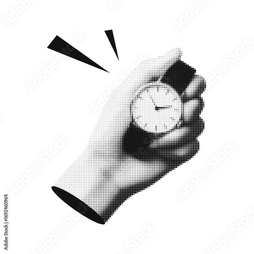 Hand with the clock for collage. Vector grunge punk business concepts for poster, print, banner  on an isolated background.