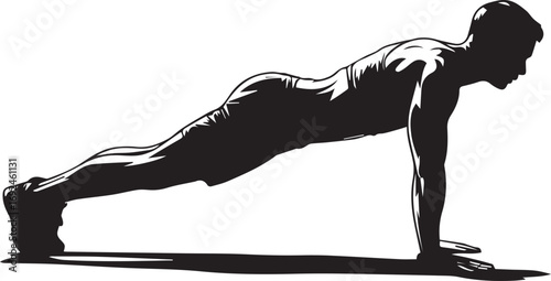 Fit athlete silhouette performing plank exercise for strength and core fitness training