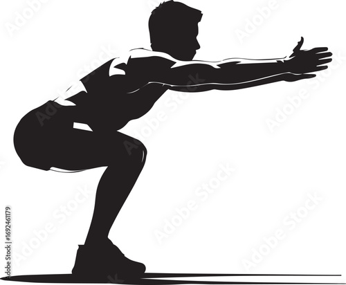 Fitness athlete silhouette performing a squat exercise dynamic bodybuilder workout pose