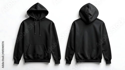 pullover hoodie black front and back with clean background