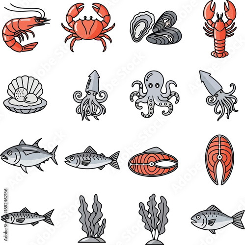 Fresh Catch Seafood Icons Collection