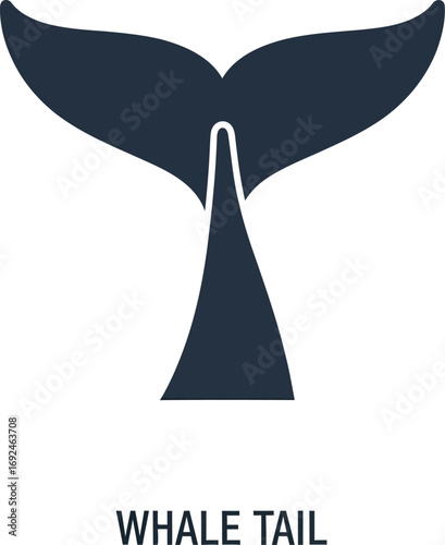 Minimalist vector icon of a whale's tail fluke silhouette, a simple and elegant symbol of marine life and the ocean