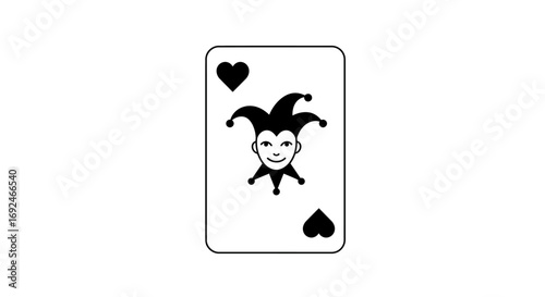 Vector Isolated Joker of Hearts Playing Card Black and White Line Contour Drawing Illustration