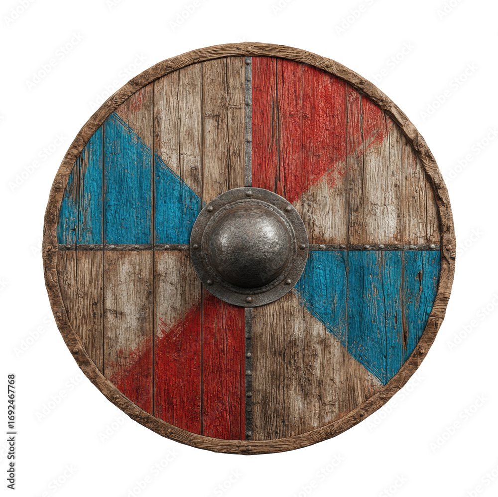 Fototapeta premium Warrior action shield display in historical battle environment isolated on transparent background