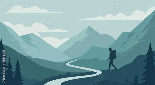 Hiker silhouette on path