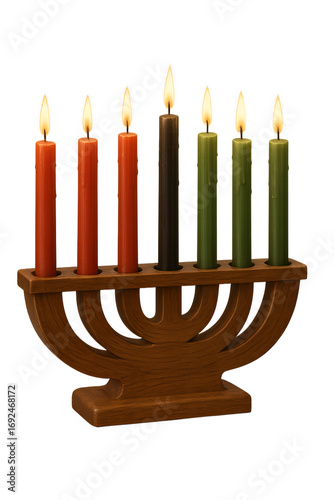 Kwanzaa Kinara with Seven Lit Candles on Transparent Background
