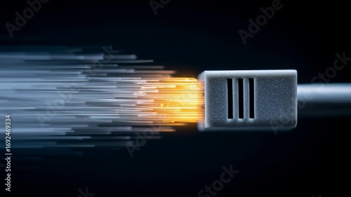 Internet speed test, Internet speed test concept with glowing ethernet cable connector showing fast data transfer and high internet speed test using