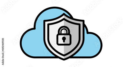 This modern vector illustration depicts robust cloud security and data protection, symbolizing digital safety and network privacy for online information.