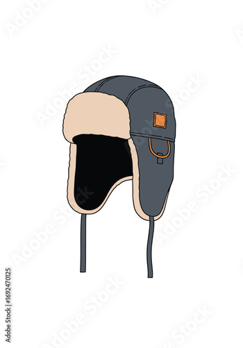 Warm winter hat with ear flaps and chin straps for cold weather outdoor activities
