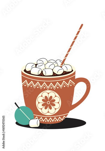 Warm cozy beverage sweet marshmallows stirring stick delightful drink