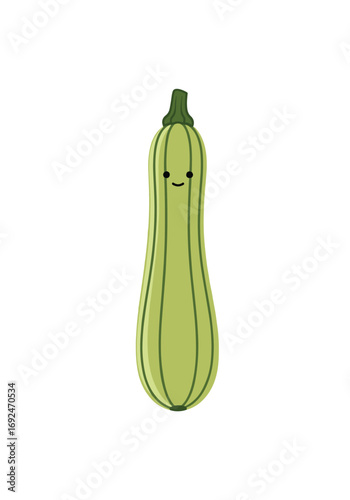 Cute zucchini character with happy face and green stem illustration simple vegetable design