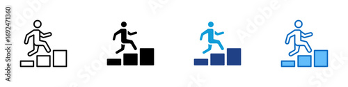 Career Progress Multiple Style Icon Design Vector - Person stepping up boxes, symbolizing career progression, promotion, or skill enhancement
