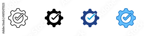 Quality Assurance Multiple Style Icon Design Vector - gear with a checkmark inside, representing quality control, system approval, or validation process