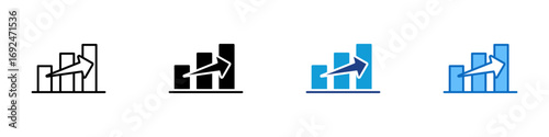 Performance Chart Multiple Style Icon Design Vector - Bar graph with upward arrow, indicating business performance, analytics, or growth metrics