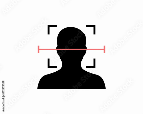 Silhouette of a person with a face scan target and a horizontal line across the face area shown