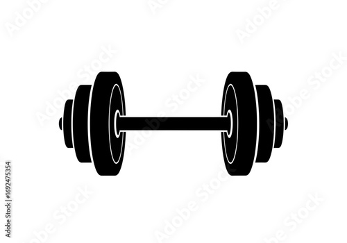 Illustration of a black barbell with weights on each side for fitness and strength training use silhouette