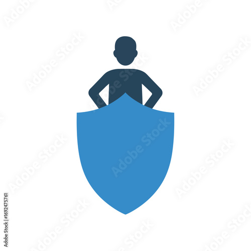 Protection Icon representing an individual shielded by a blue safety symbol