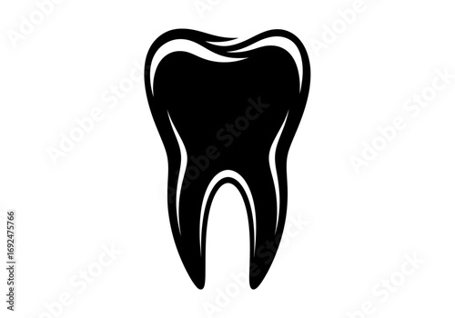 Black and white silhouette of a molar tooth with detailed cusp and root anatomy illustration vector
