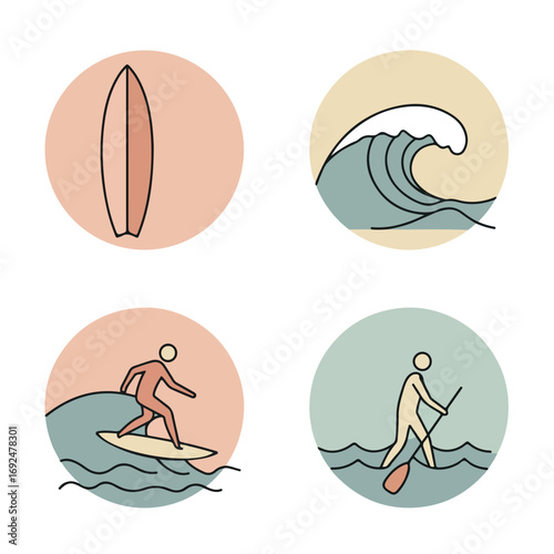 Beach activities, surfboard, wave, surfing, paddle boarding in circles