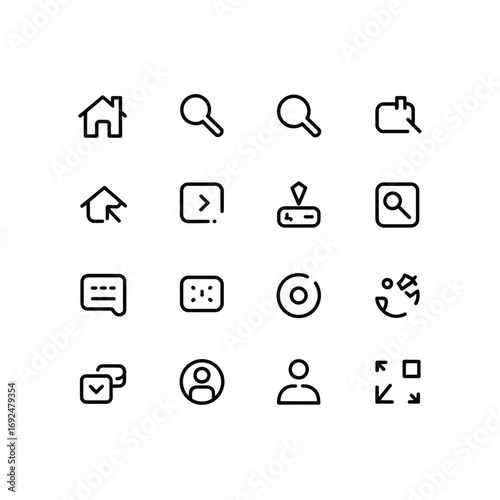 Essential ui icons bundle for general platform applications and web design needs silhouette vector illustration white background
