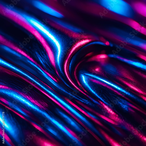 Abstract Metallic Surface with Neon Reflections – Generative AI