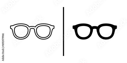 Spectacle Choices: A minimalist depiction contrasting spectacle options. One frame delineated, the other solid, symbolizes choices in vision accessories. 