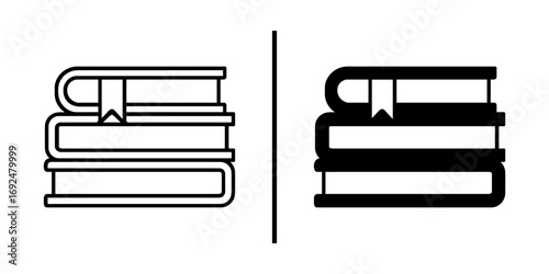 Literacy and Learning Icon: A visually appealing minimalistic graphic, featuring a stack of meticulously illustrated books marked with a bookmark.