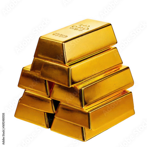 Golden Bars: Close-up of shiny gold bars neatly stacked in a precise formation. It symbolizes wealth, investment, and financial security, representing the timeless allure of this precious metal.