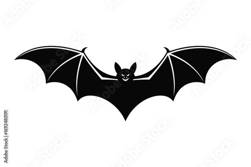 Dark silhouette of a bat in flight with wings spread wide silhouette vector illustration white background