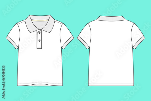 Baby Boys Short Sleeve Polo Shirt Technical Drawing Fashion Flat Sketch Template.