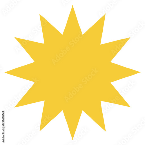Yellow sun icon with sharp pointed rays symbolizing heat, brightness and solar power