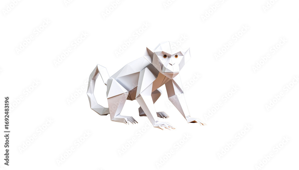 Fototapeta premium Cute monkey origami paper illustration on white background