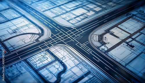 closeup of a blueprint showing detailed road intersection plans civil engineering focus
