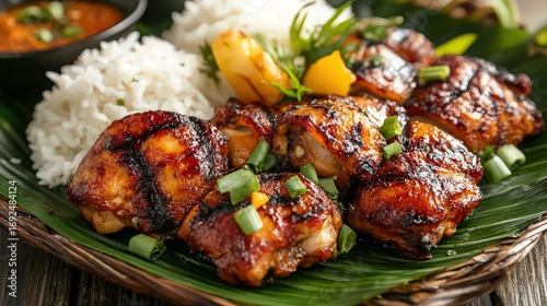 Wallpaper Mural Delicious hawaiian huli huli chicken with rice and pineapple served on a banana leaf, a flavorful and tropical culinary experience Torontodigital.ca