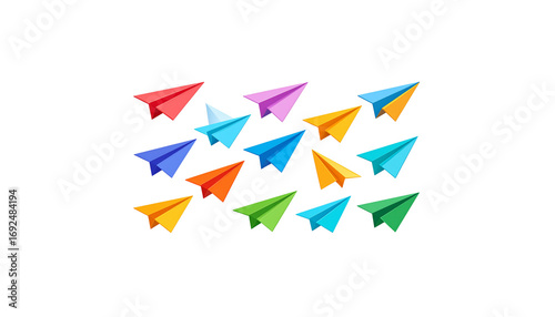 Free Download Set of origami paper airplanes with colorful geometric arrow illustrations on white background - GFXLoad