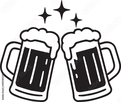 Cheers Beer Mugs Celebration Vector Icon