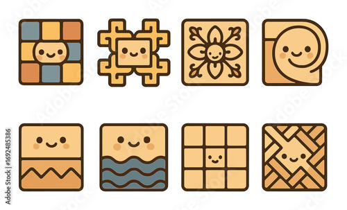 Flooring styles flat icons set. featuring tile, parquet, mosaic, carpet, laminate, and hardwood designs.