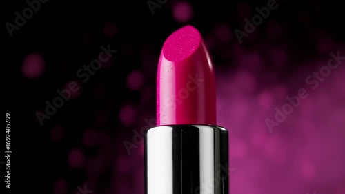 Vibrant Pink Lipstick Close-Up with Dynamic Powder Burst Background