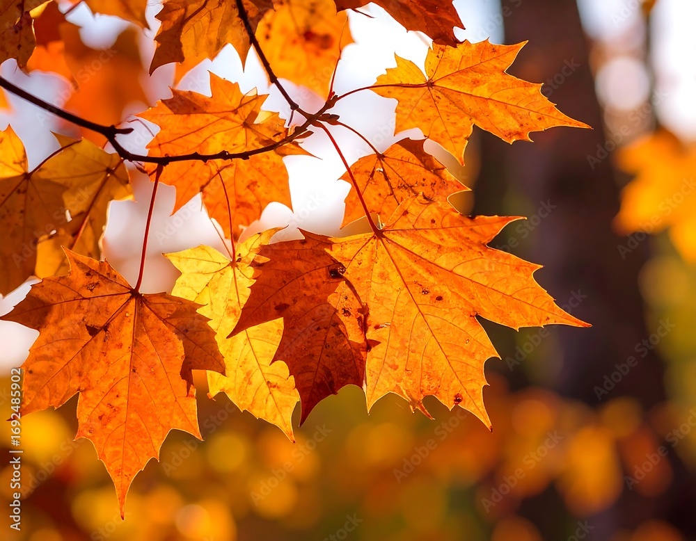 Obraz premium Autumn leaves in warm sunlight