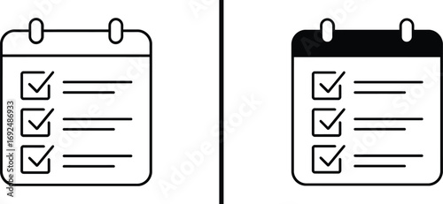 Simplified Schedule Icons: A clean and straightforward vector graphic featuring a calendar design with a checklist, representing task management, planning, and time organization. 