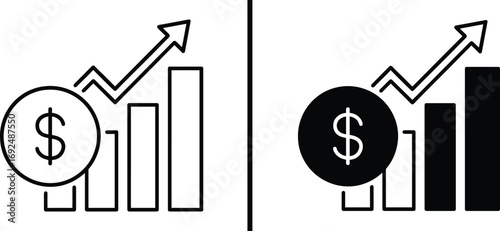 Financial Growth and Market Trends: An elegant, minimalist representation of financial progress, displaying a dollar symbol with an upward trending graph in black and white.