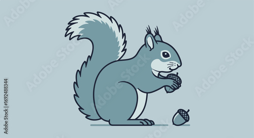 Nutty squirrel Holding an acorn, another rests on a light blue background