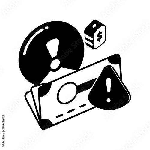 Vector art of isometric illustration of a financial scam, depicting fraudulent activities and risks associated with money and investments
