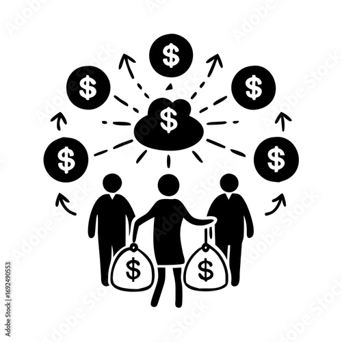 Vector art of crowdfunding icon, illustrating collaborative investment, shared funding, and community support for project success