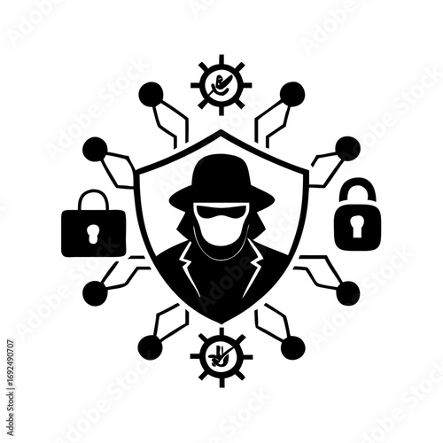 Vector art of cybersecurity threat icon, representing digital protection against hackers and malicious attacks