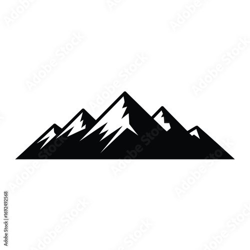 Dramatic black silhouette of a rugged mountain range peaks and valleys landscape silhouette vector illustration white background